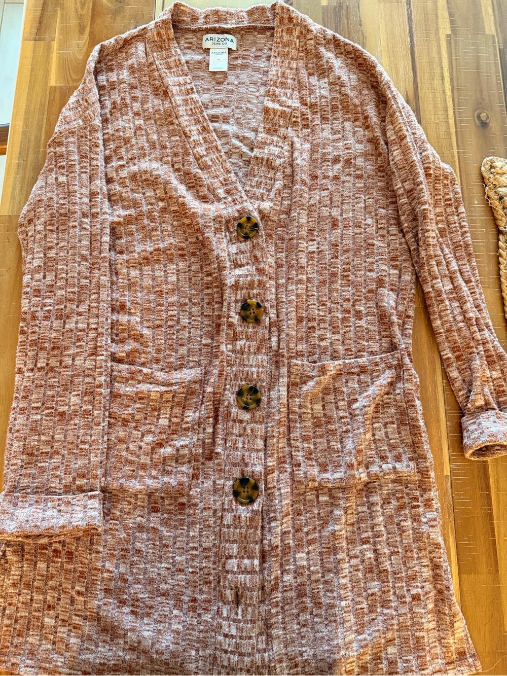 Arizona Jean Company Marled Rust Pink Open-Front Cardigan